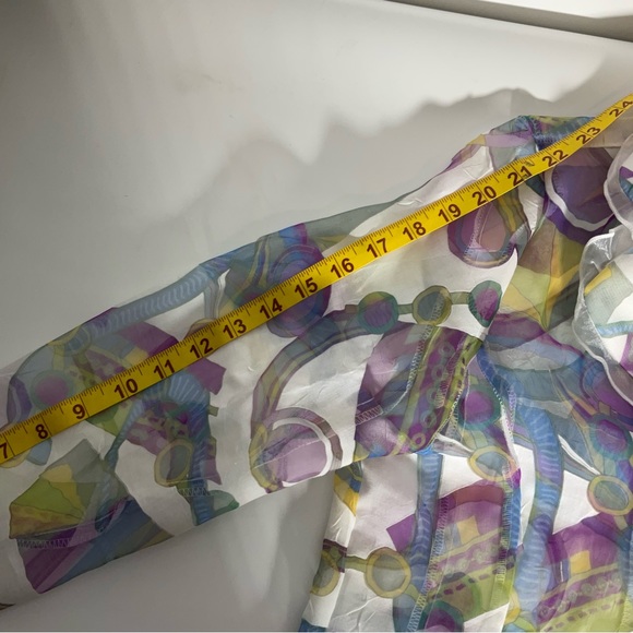 Y.R. Imports Floral Purple, Plum White, Blue Long Sleeve Semi-Sheer Blouse Sz - Picture 14 of 16